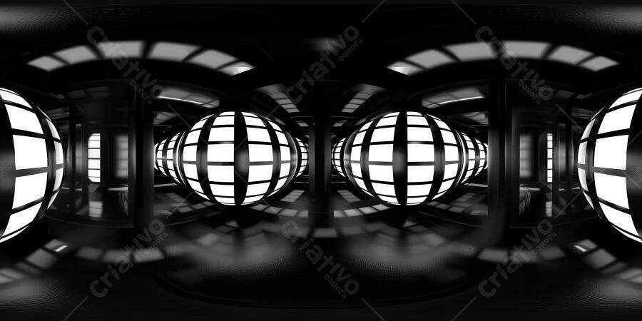 Foto Ambiente 360 VR Preto e Branco Esferas Iluminadas