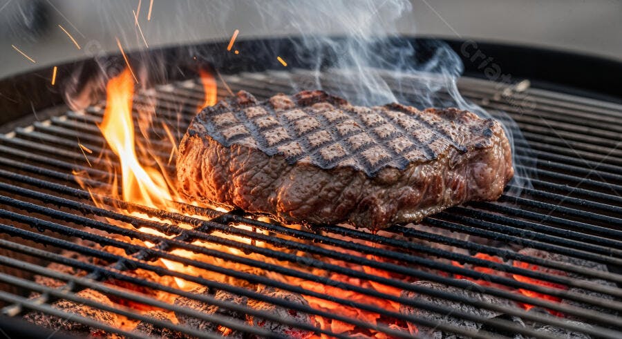 Foto Bife Grelhado Churrasqueira Carvão Fogo Fumaça