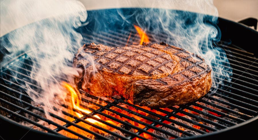 Foto Carne Grelhada Churrasco Fumaça Fogo Brasa