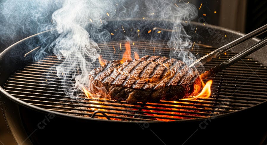 Foto Carne Grelhada Churrasco Fumaça Fogo Brasa
