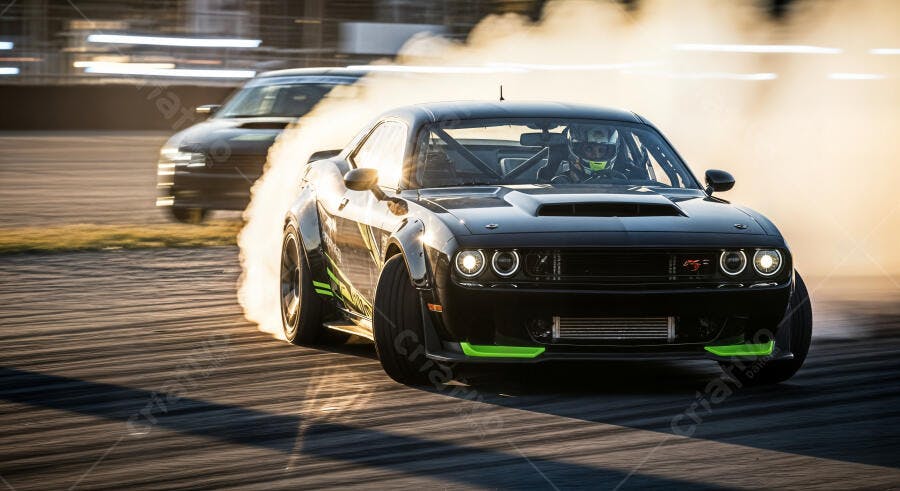 Foto Carro Esportivo Drift Pista Asfalto Fumaça Pneus