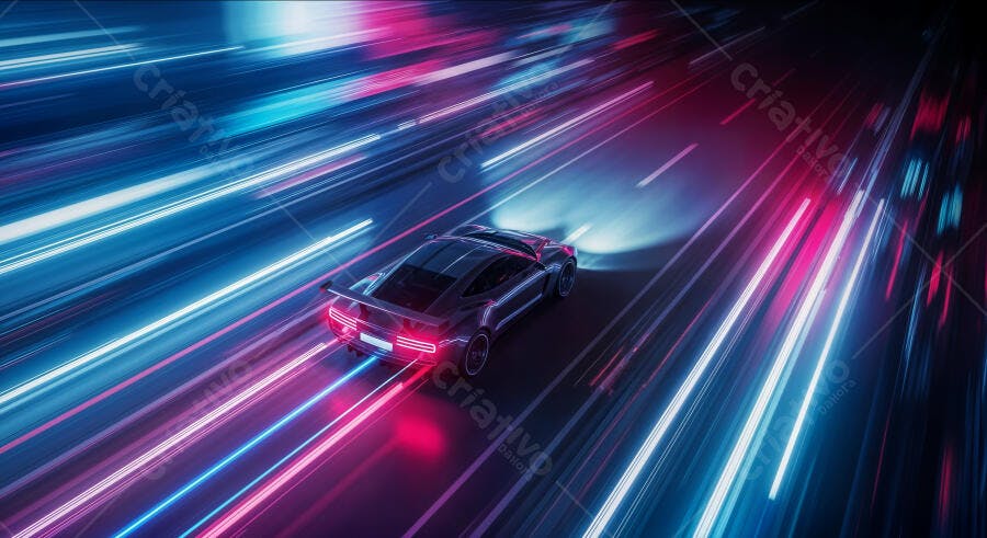 Foto Carro Esportivo Velocidade Luzes Neon Noturno