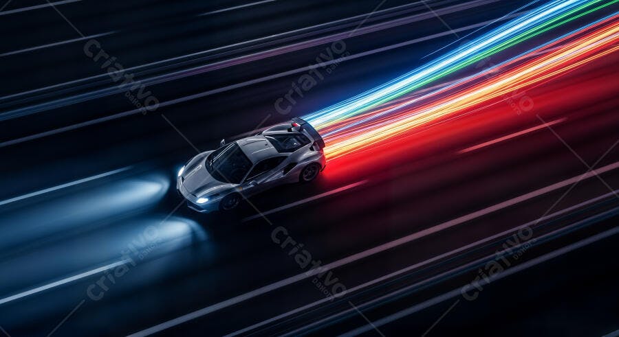 Foto Carro Esportivo Veloz Luzes Neon Pista Noturna