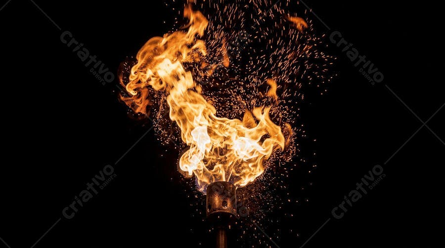 Foto Chama de Fogo Tocha Faíscas Fundo Preto