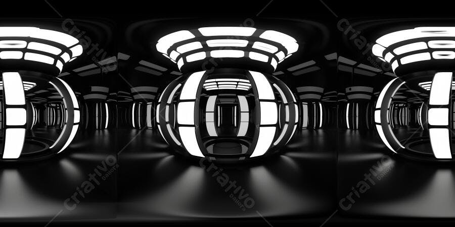 Foto Corredor Futurista Escuro Iluminação Neon Branca 360 Graus