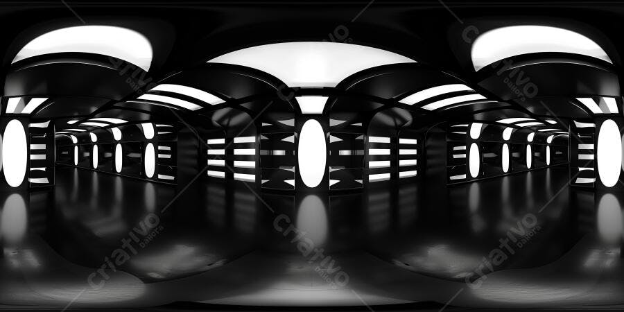 Foto Corredor Futurista Escuro Iluminado com Luzes Brancas