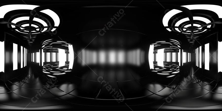 Foto Corredor Futurista Preto e Branco Iluminação Neon