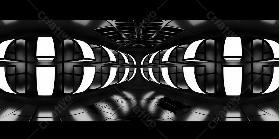 Foto Corredor Túnel Futurista Iluminação Neon Preto Branco
