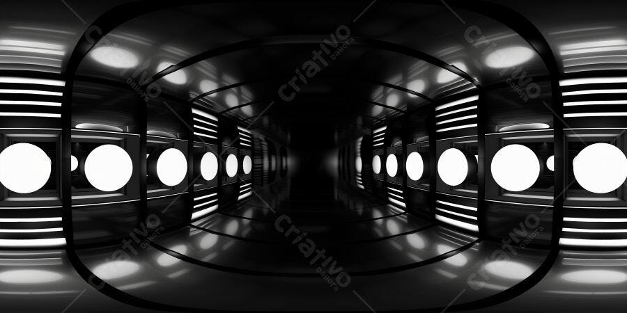 Foto Corredor Túnel Futurista Preto e Branco Iluminado