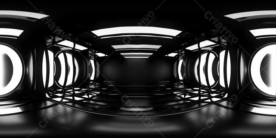 Foto Corredor Túnel Futurista Preto e Branco Iluminado