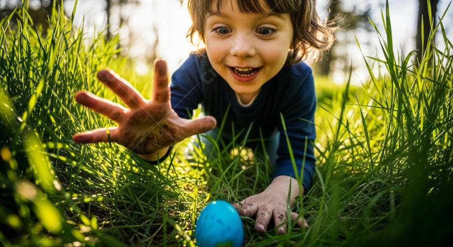 Foto Criança Feliz Caça aos Ovos Páscoa Gramado Ensolarado