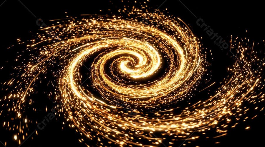 Foto Espiral de Faíscas Douradas Brilhantes Fundo Preto