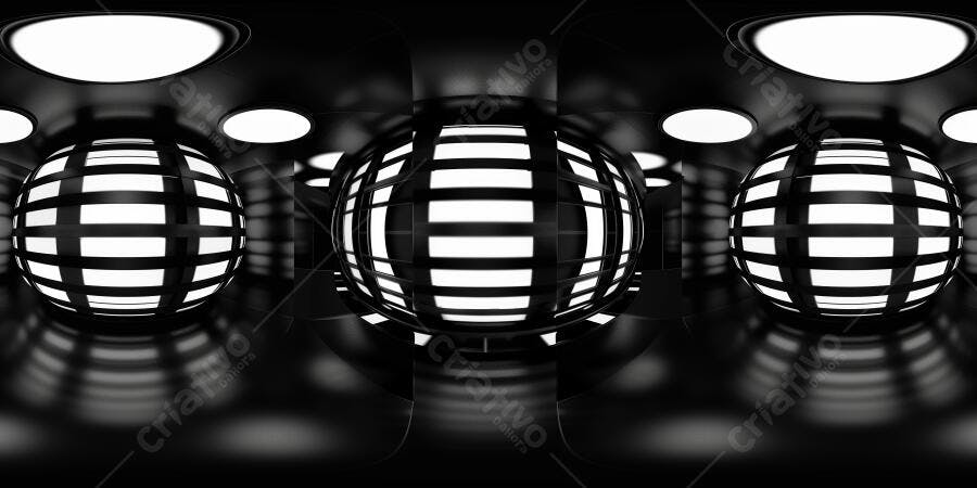 Foto Estúdio Virtual Esferas Iluminadas Preto e Branco 360 VR