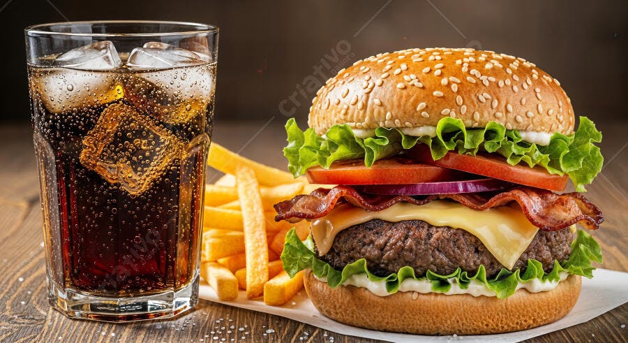 Foto Hambúrguer Artesanal Batata Frita Refrigerante Lanche Completo