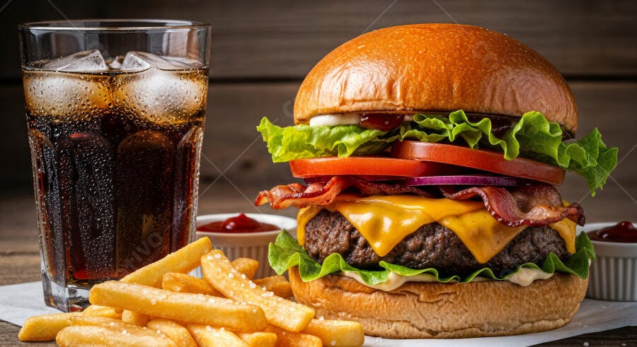 Foto Hambúrguer Artesanal Batata Frita Refrigerante Lanchonete