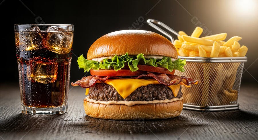 Foto Hambúrguer Artesanal Batata Frita Refrigerante Lanchonete