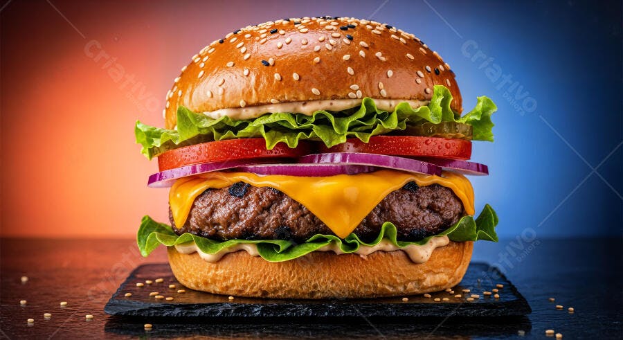 Foto Hambúrguer Artesanal Queijo Cheddar Fundo Gradiente Estúdio