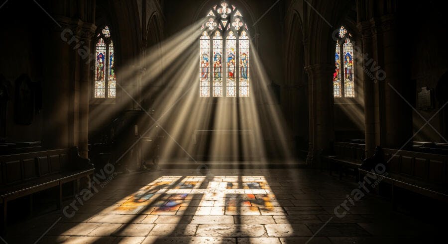 Foto Igreja Gótica Raios de Luz Janela Vitral