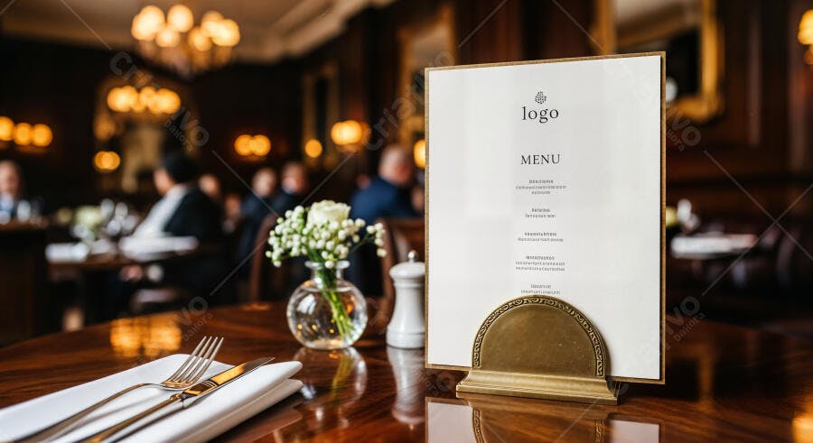 Foto Menu Restaurante Elegante Mesa Talheres Flores