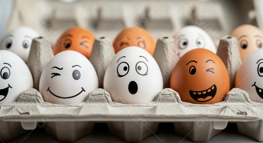 Foto Ovos com Carinhas Engraçadas Bandeja de Papelão