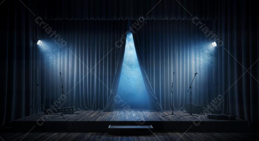 Foto Palco Vazio Cortinas Escuras Holofotes Azuis Show Evento