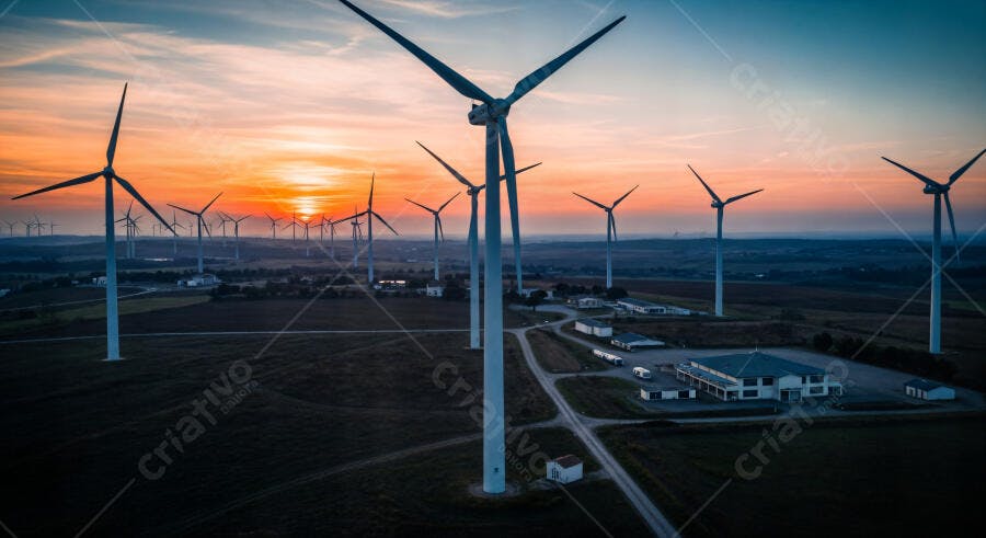 Foto Parque Eólico Pôr do Sol Energia Renovável Aerogeradores