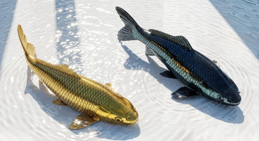 Foto Peixes Koi Dourado Preto Água Clara Luz Natural