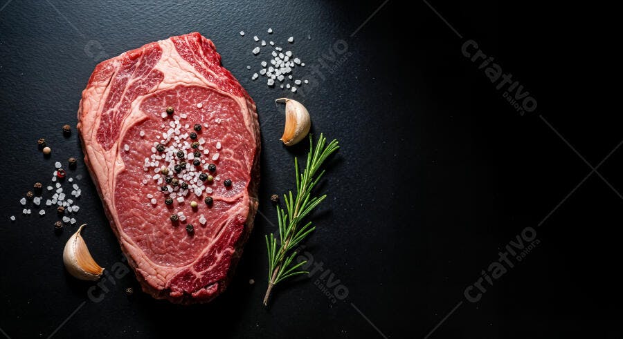 Foto Picanha Crua Temperada Alho Alecrim Fundo Escuro