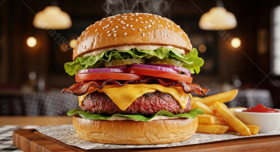 Foto Produto Hambúrguer Artesanal Batata Frita Restaurante