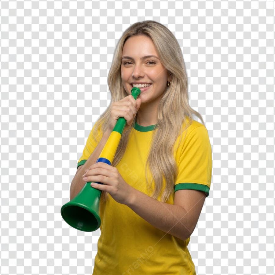 Foto Recortada Mulher Brasileira Vuvuzela PNG Fundo Transparente