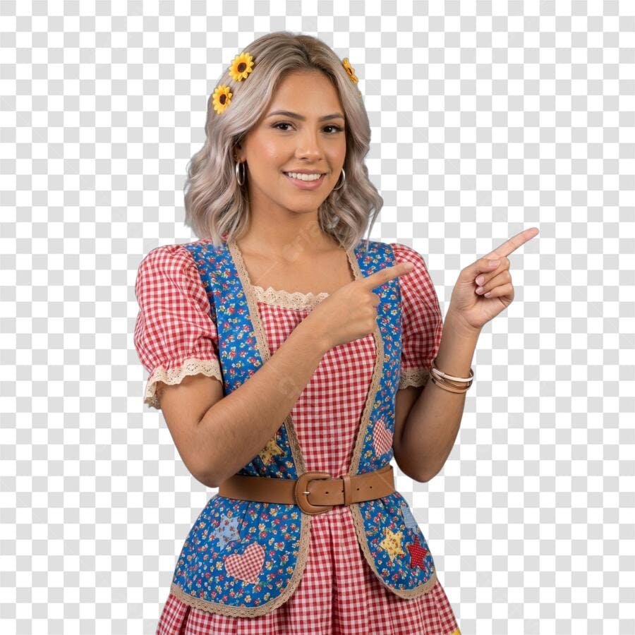 Foto Recortada Mulher Festa Junina Apontando PNG Fundo Transparente