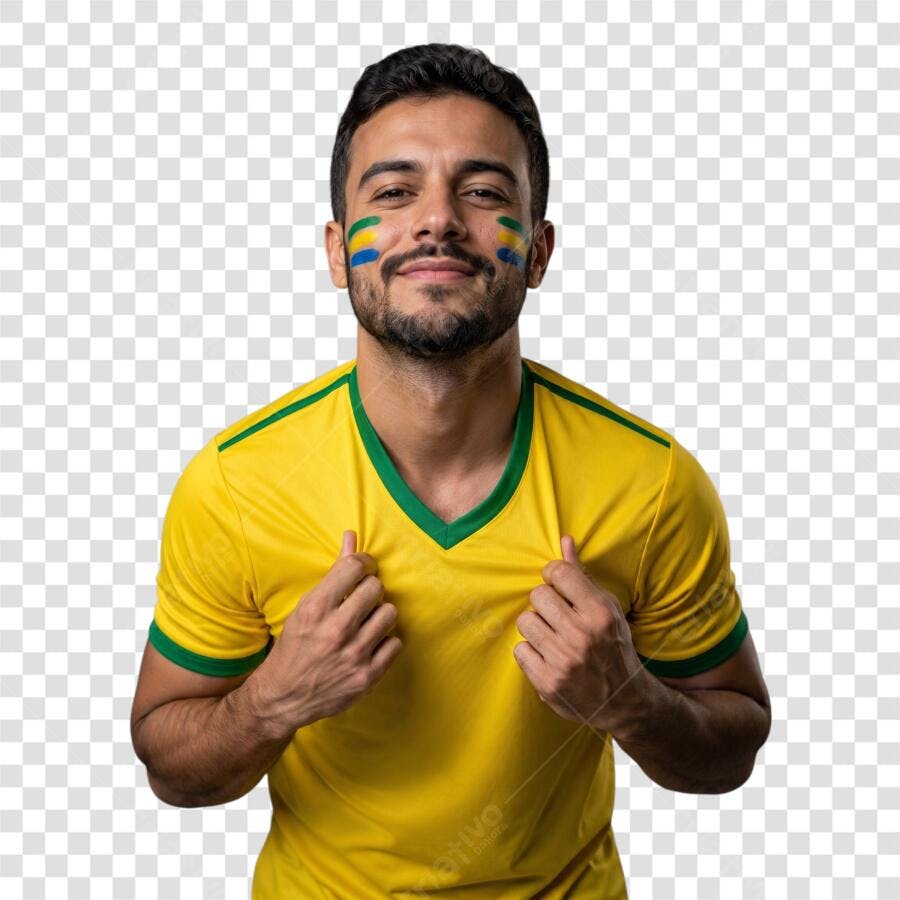 Foto Recortada Torcedor Brasileiro Camisa Amarela PNG Fundo Transparente