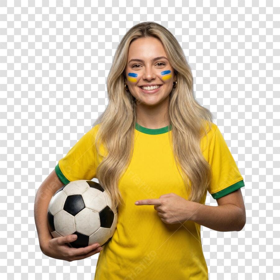 Foto Recortada Torcedora Brasil Futebol Bola PNG Fundo Transparente