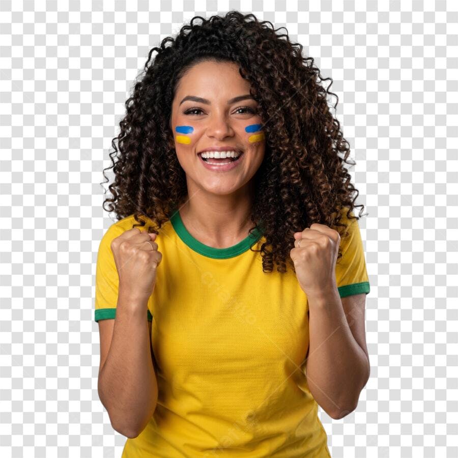 Foto Recortada Torcedora Brasileira Alegre PNG Fundo Transparente