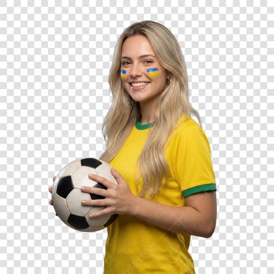 Foto Recortada Torcedora Brasileira Futebol PNG Fundo Transparente