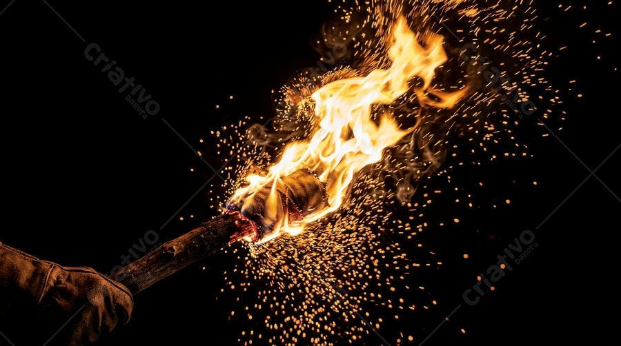 Foto Tocha Acesa Mão Segurando Faíscas Escuridão Noturna