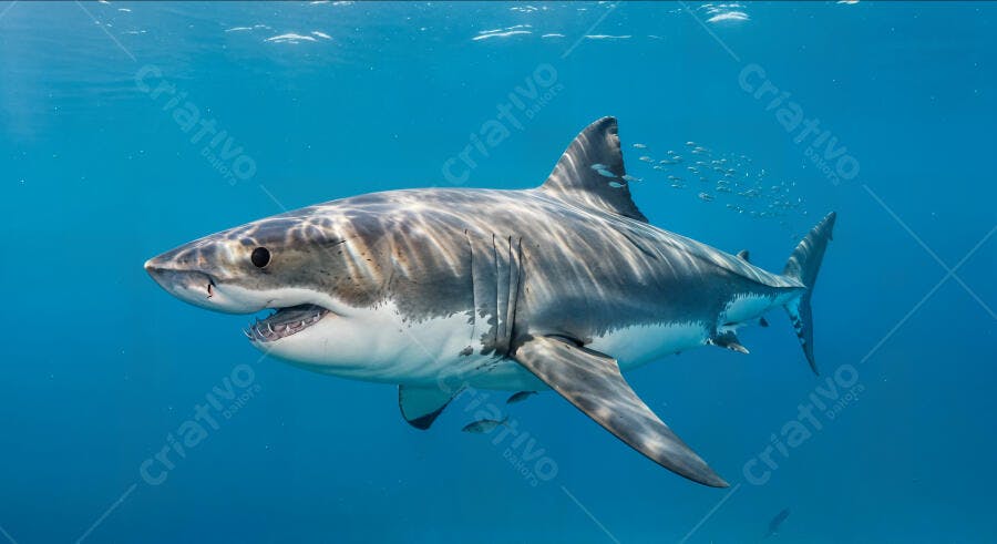 Foto Tubarão Branco Nadando Águas Azuis Oceano Aberto