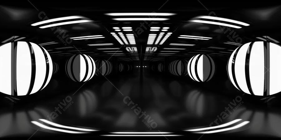 Foto Túnel Abstrato Futurista Preto e Branco Iluminação Neon