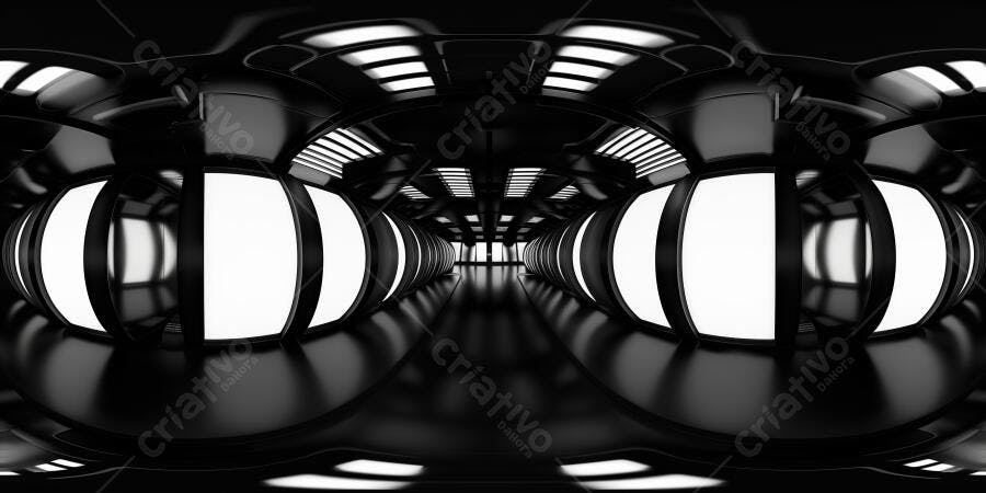 Foto Túnel Espacial Futurista Preto e Branco Iluminação Neon