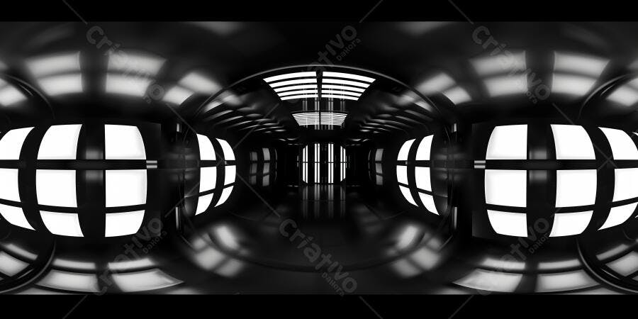 Foto Túnel Espacial Futurista Preto e Branco Iluminação Neon
