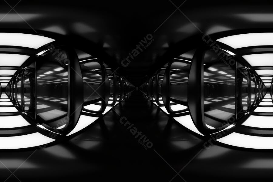Foto Túnel Futurista Abstrato Preto e Branco Iluminação Neon
