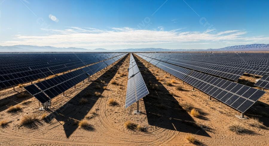 Foto Usina Solar Deserto Painéis Fotovoltaicos Energia Limpa