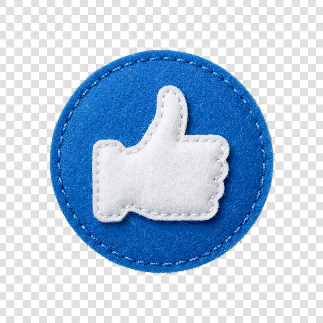 Ícone Curtir Facebook Feltro Azul PNG Fundo Transparente