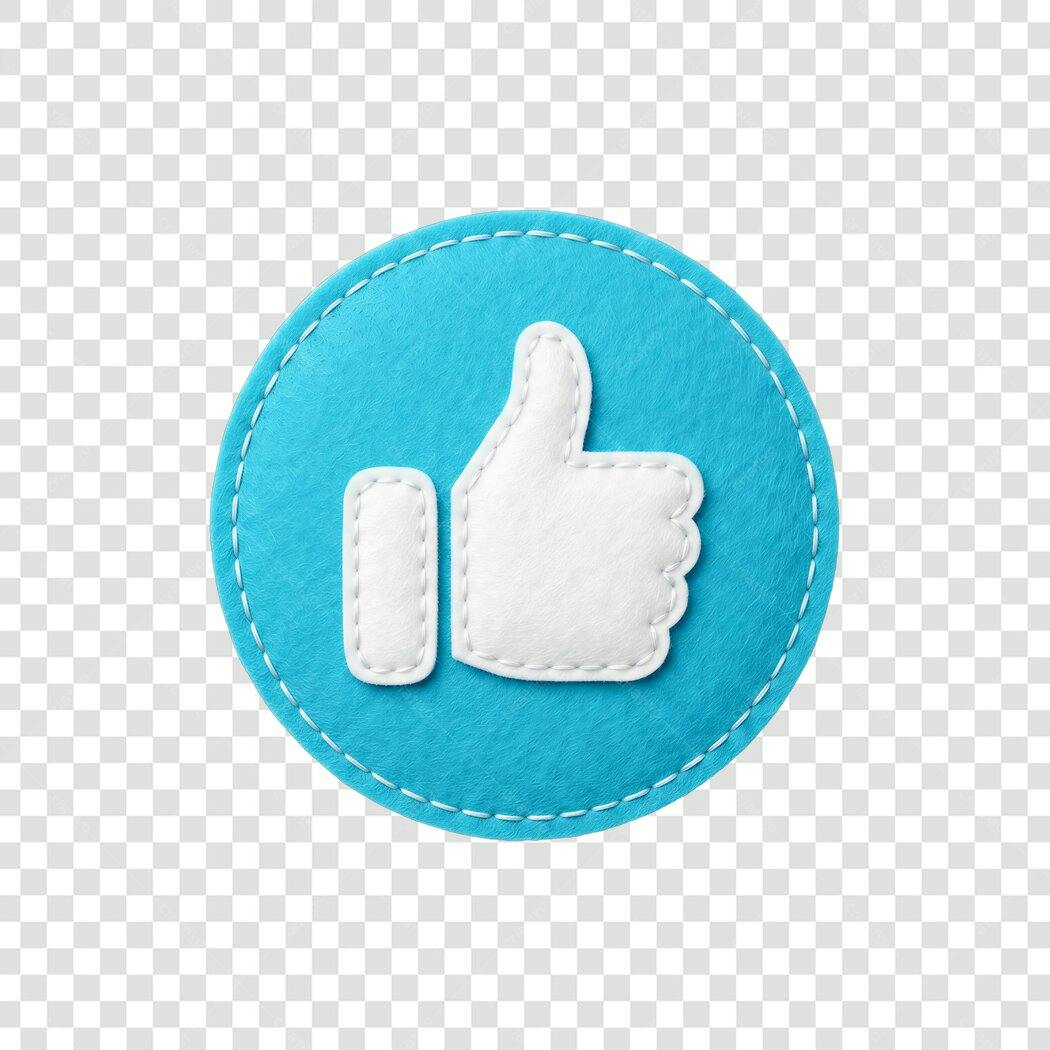 Ícone Curtir Like Azul Feltro Costura PNG Fundo Transparente