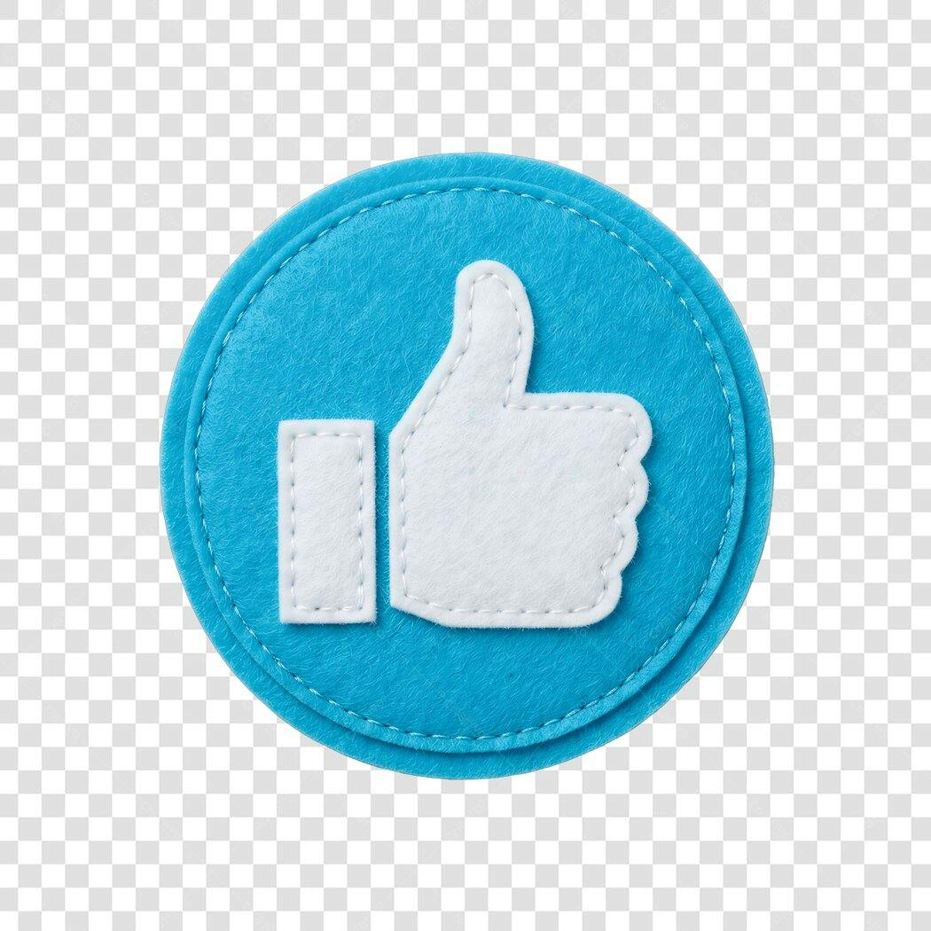Ícone Curtir Like Azul Feltro Redondo PNG Fundo Transparente
