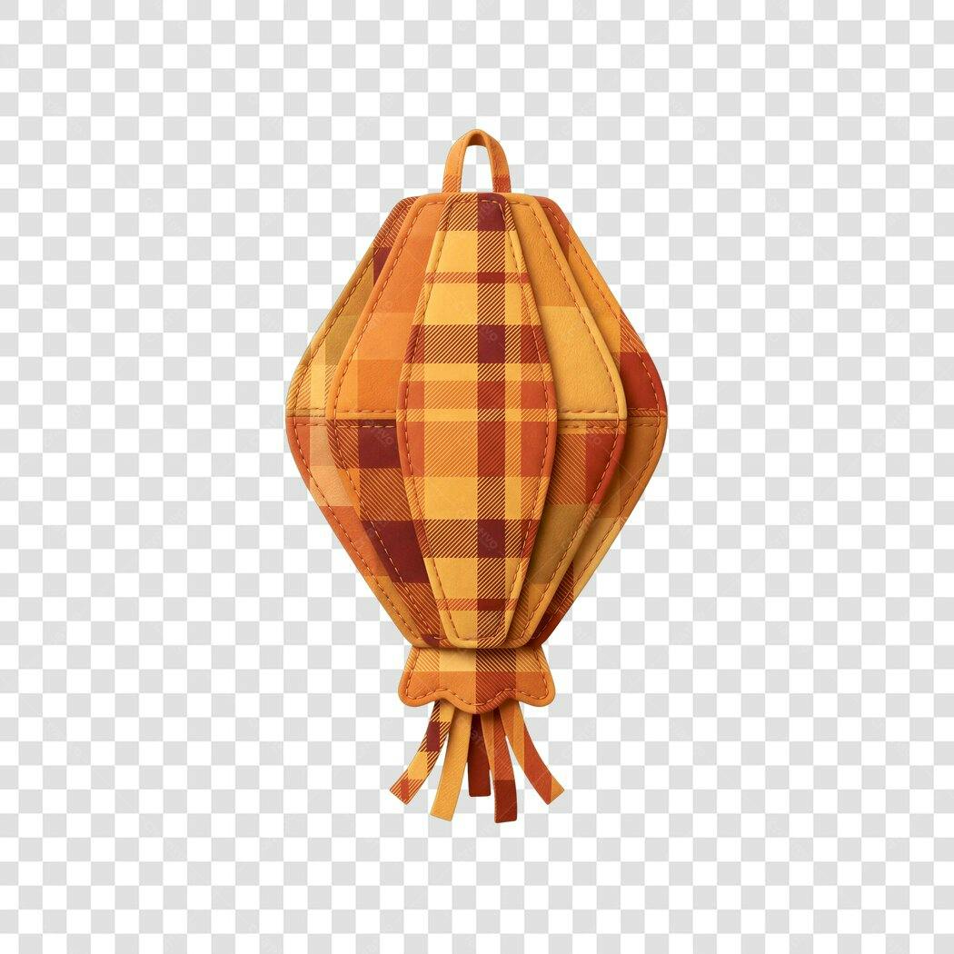 Ilustração Balão Festa Junina Xadrez Laranja PNG Fundo Transparente