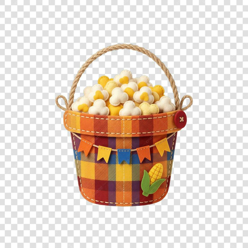Ilustração Balde Pipoca Festa Junina Junho PNG Fundo Transparente