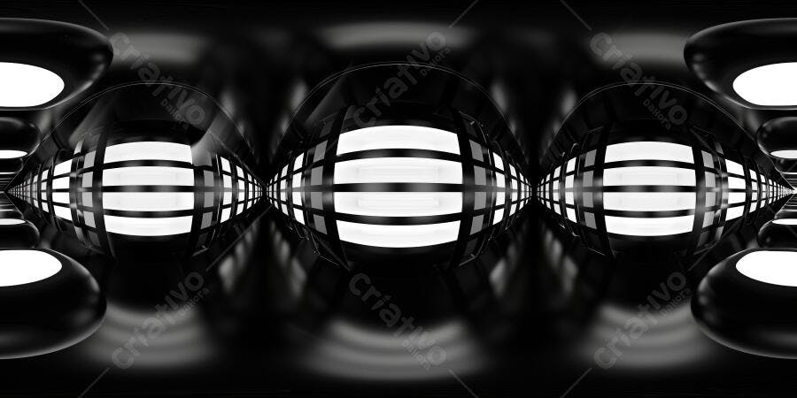 Imagem 360 Abstrata Túnel Futurista Preto e Branco Iluminado