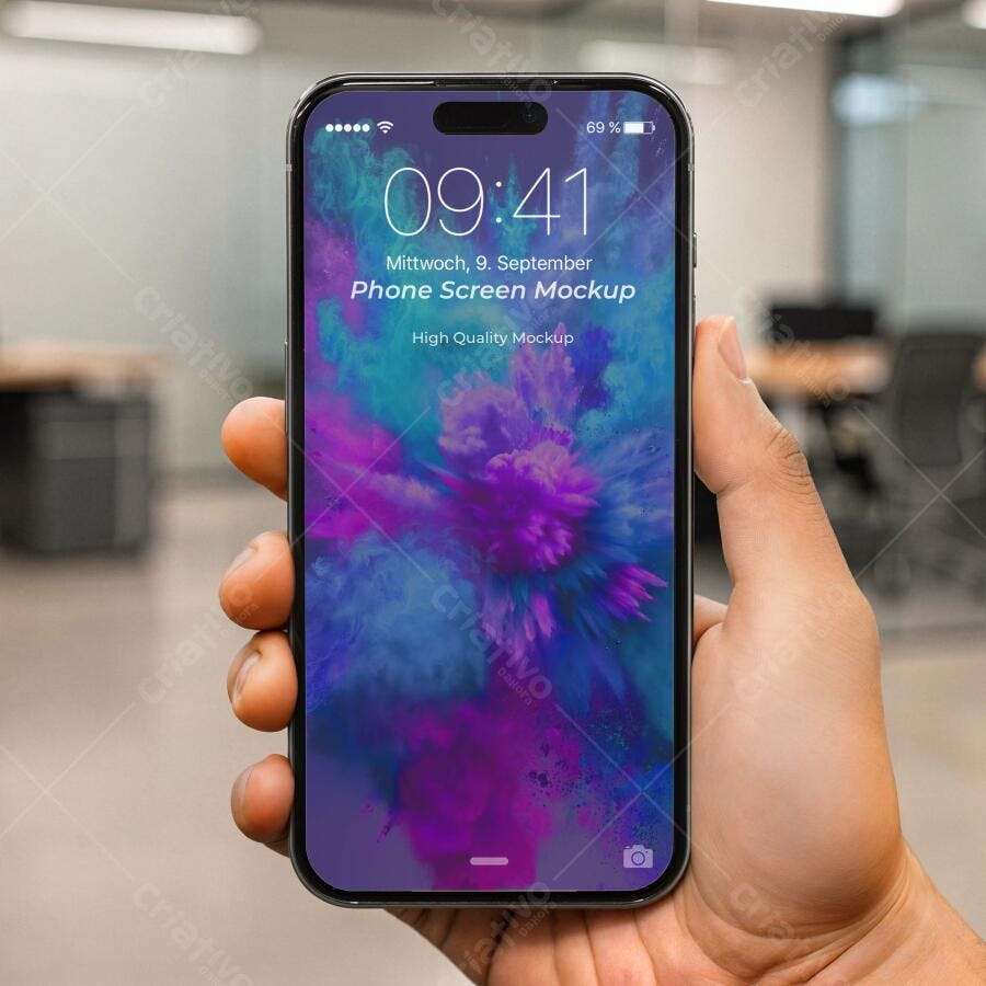 Mockup Celular Mãos Segurando Tela Frontal Editável