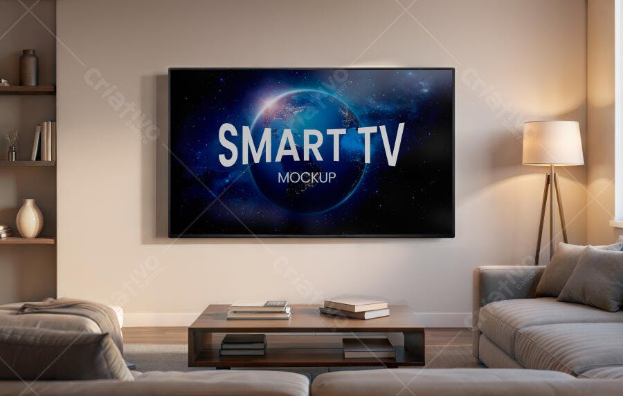 Mockup Smart TV Sala de Estar Realista Editável
